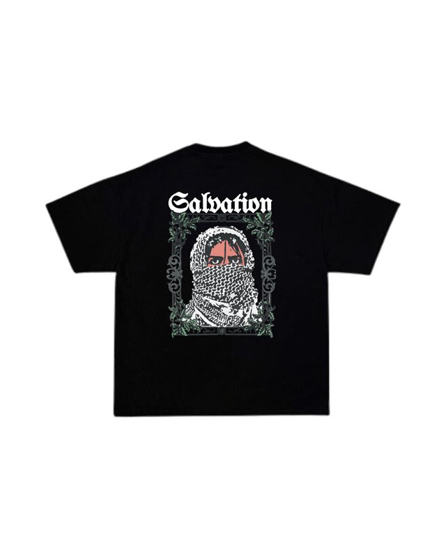 Palestine tee, black, Salvation back print